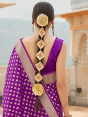 Purple Nylon Handloom Georgette Silk Saree - The Dori Store