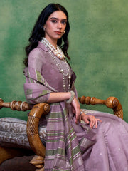 Mauve Banarasi Silk Blend Woven Saree - The Dori Store