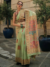 LightGreen Banarasi Silk Blend Woven Saree - The Dori Store