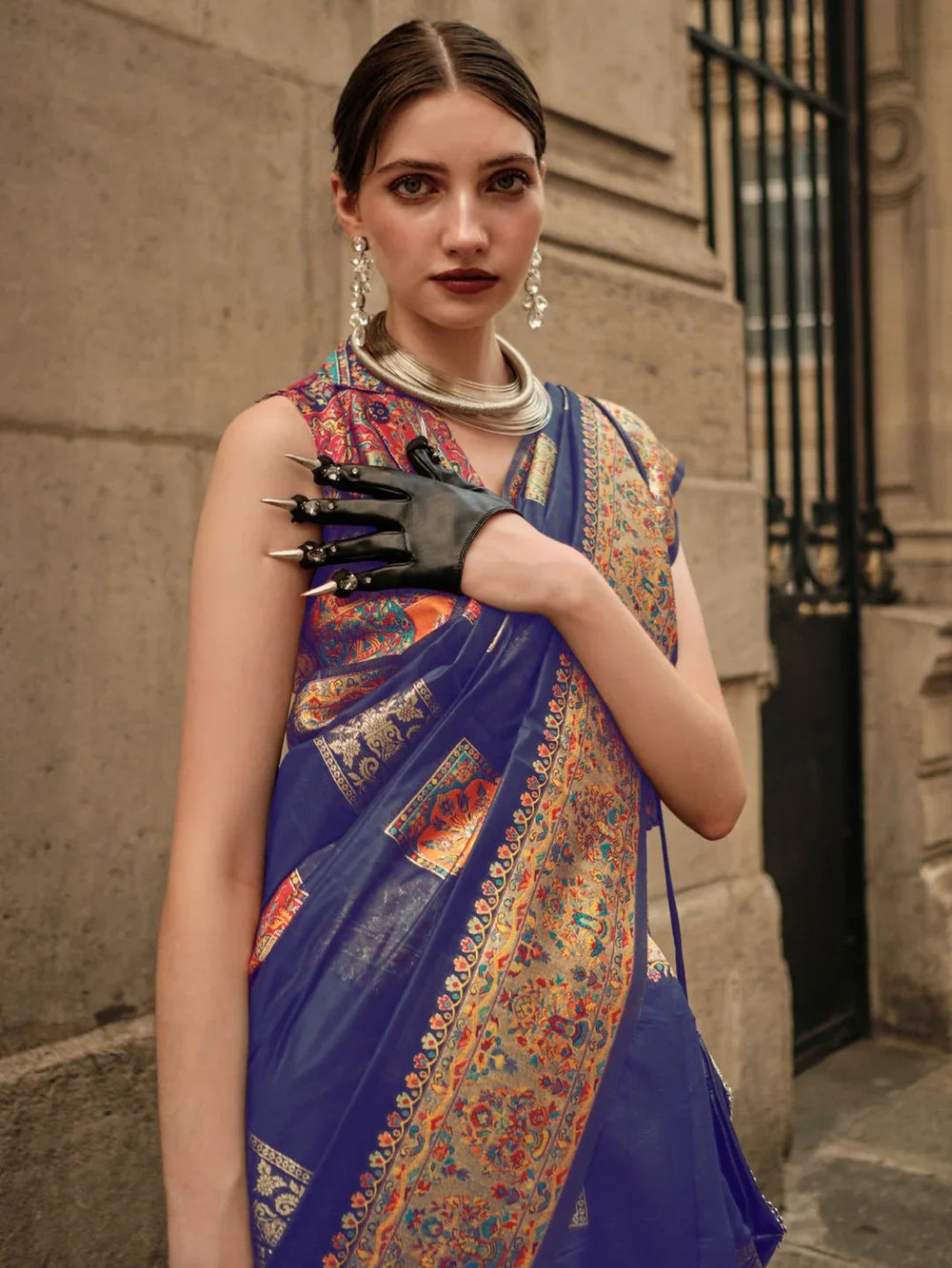 Blue Banarasi Silk Blend Woven Saree - The Dori Store