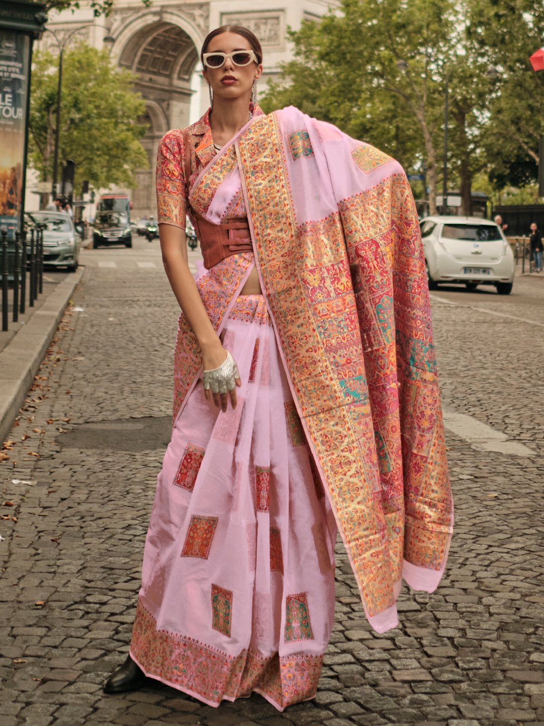 Pink Mauve Banarasi Silk Blend Woven Saree