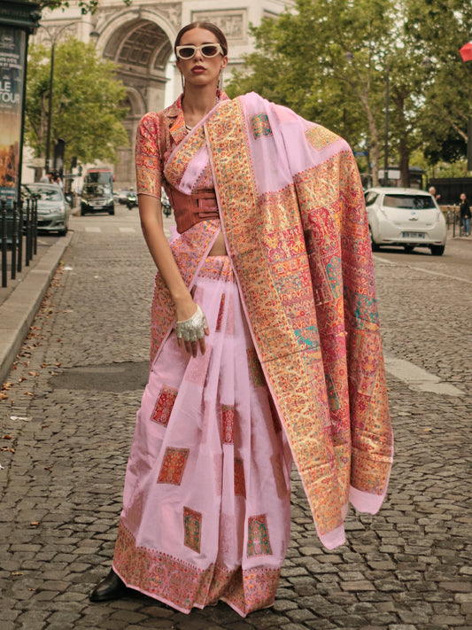 Pink Mauve Banarasi Silk Blend Woven Saree