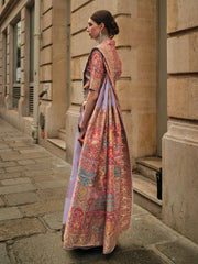 Lavendar Banarasi Silk Blend Woven Saree - The Dori Store