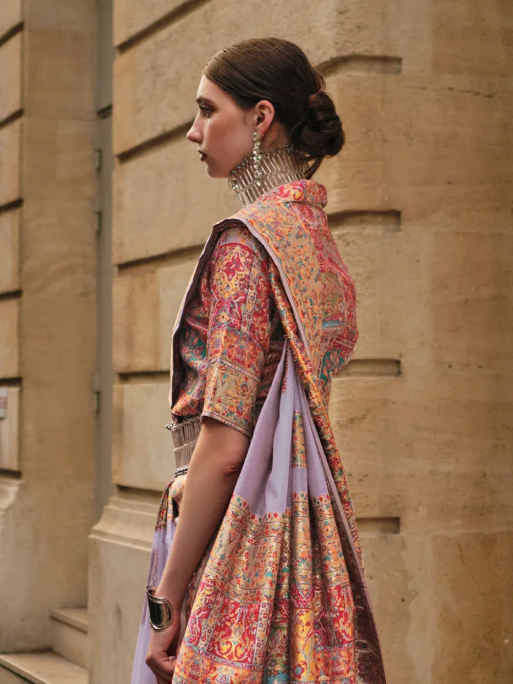 Lavendar Banarasi Silk Blend Woven Saree - The Dori Store