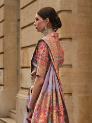 Lavendar Banarasi Silk Blend Woven Saree - The Dori Store