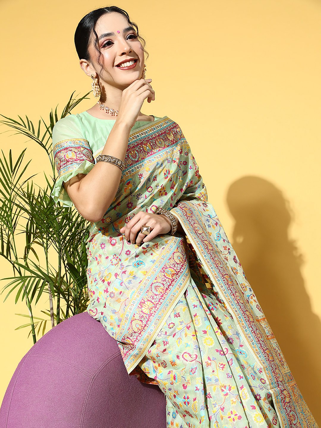 LightGreen Banarasi Silk Blend Woven Saree