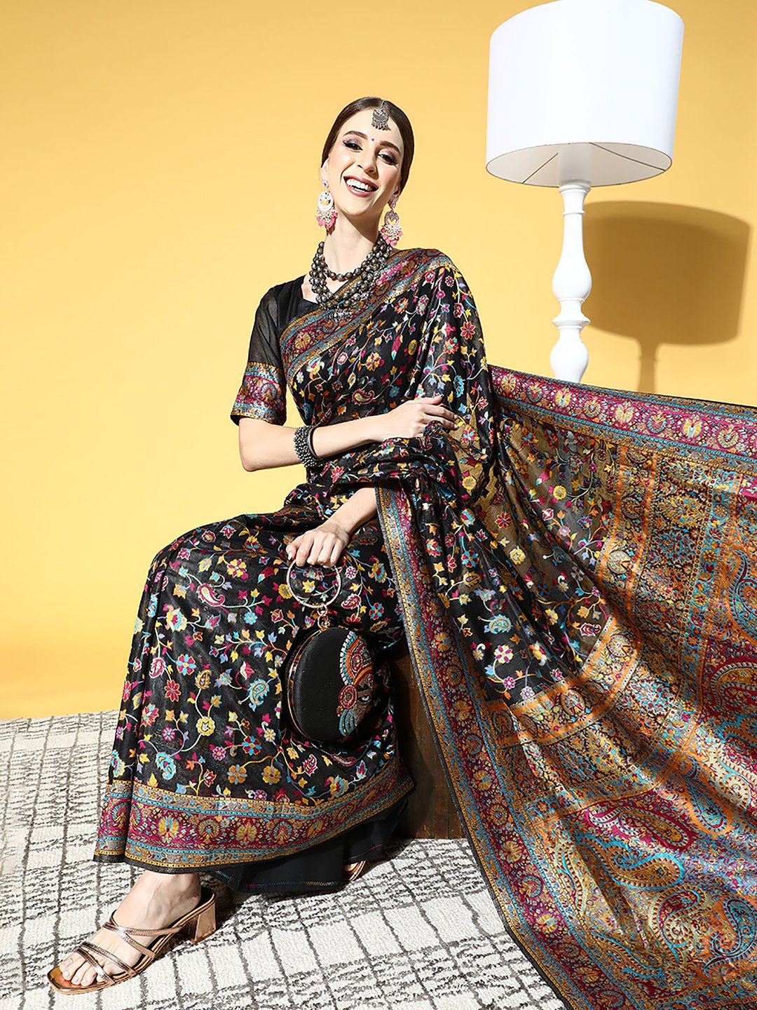 Black Banarasi Silk Blend Woven Saree