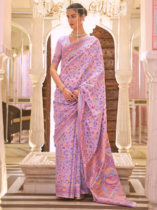Lavender Lavendar Banarasi Silk Blend Woven Saree