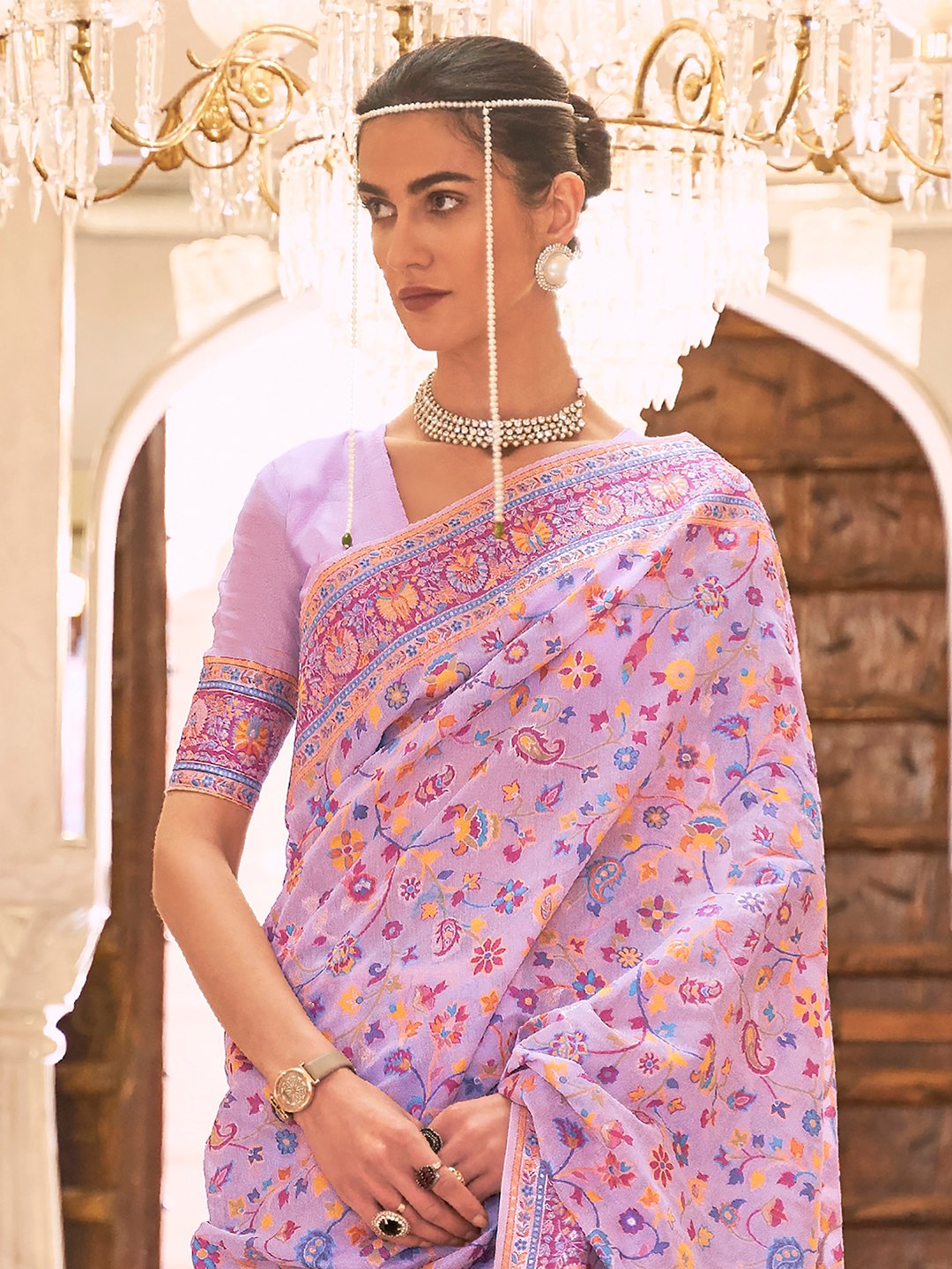 Lavendar Banarasi Silk Blend Woven Saree