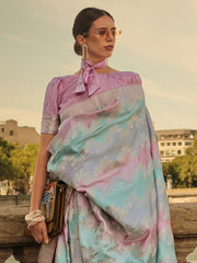 LightBlue Banarasi Satin Silk Woven Saree - The Dori Store