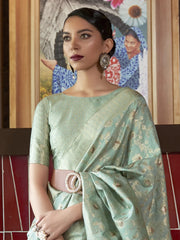 Sea Green Banarasi Handloom Silk Saree - The Dori Store