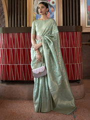 Sea Green Banarasi Handloom Silk Saree - The Dori Store