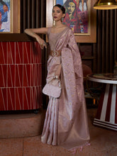 Mauve Banarasi Handloom Woven Silk Saree - The Dori Store