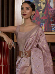 Mauve Banarasi Handloom Woven Silk Saree - The Dori Store