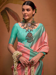 Bluish Pink Partywear Silk Saree - The Dori Store