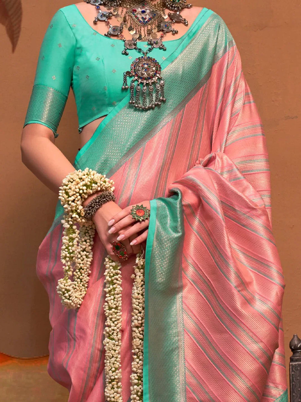 Bluish Pink Partywear Silk Saree - The Dori Store