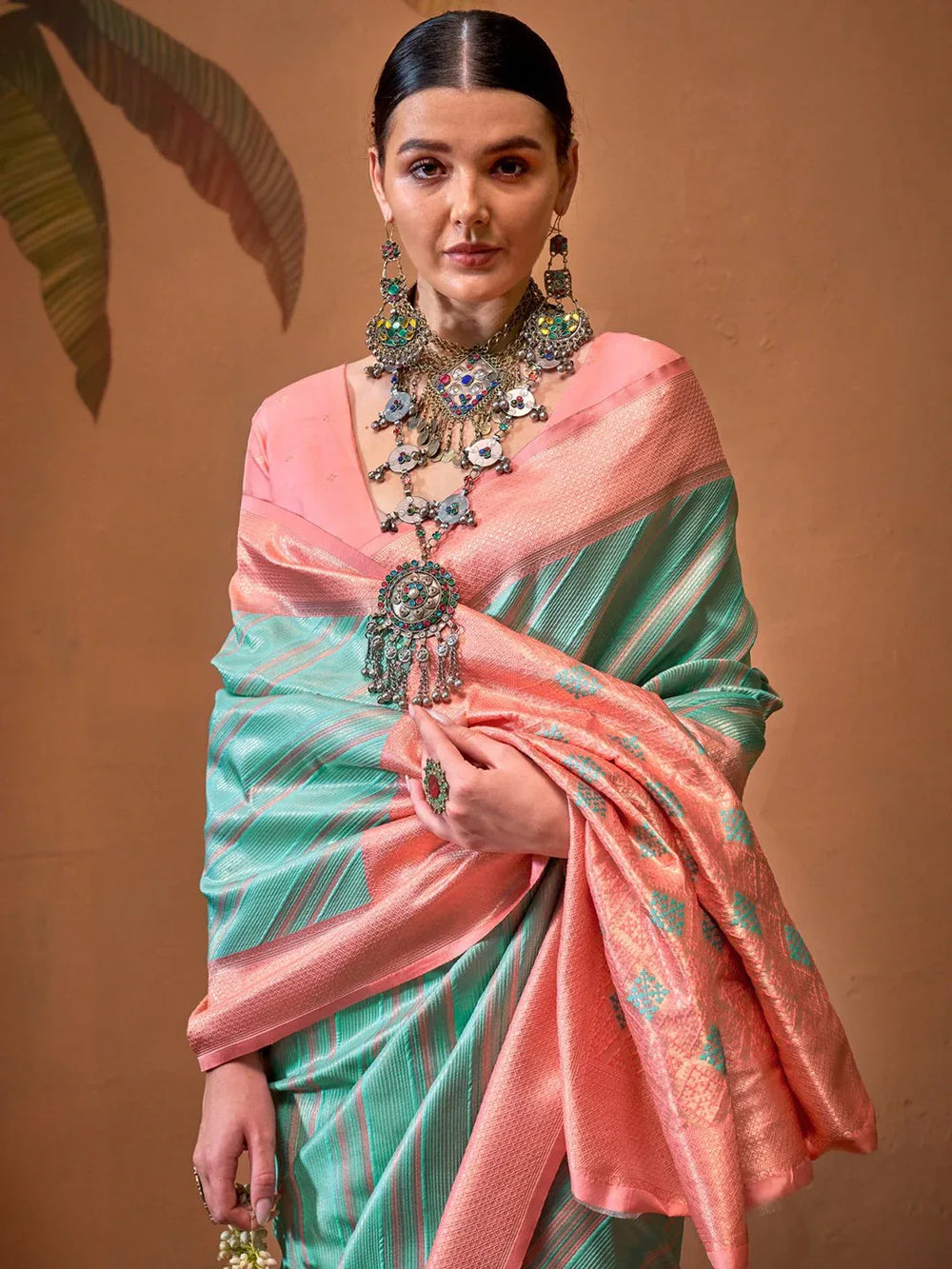 Pinkish Blue Partywear Silk Saree - The Dori Store