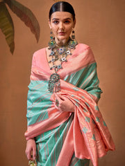 Pinkish Blue Partywear Silk Saree - The Dori Store
