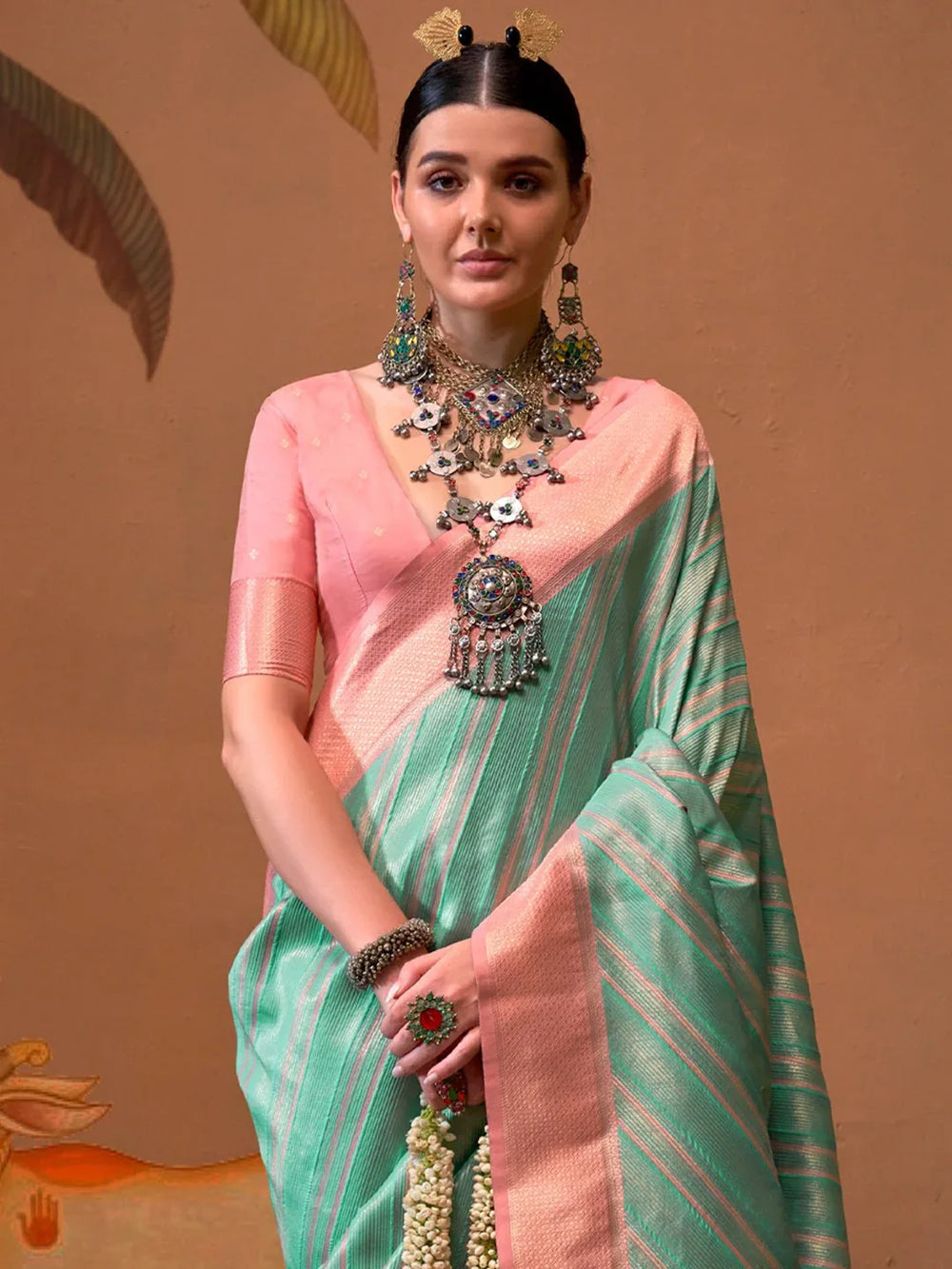 Pinkish Blue Partywear Silk Saree - The Dori Store