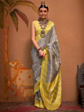Yellowish Fossil Grey Designer Silk Saree - The Dori Store