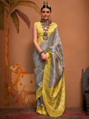 Yellowish Fossil Grey Designer Silk Saree - The Dori Store