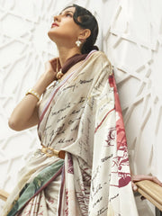 Cream Festive Pure Crepe Silk Saree - The Dori Store