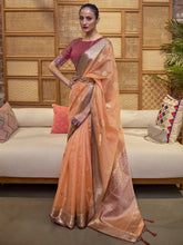 Peach Pink Organza Silk Saree - The Dori Store