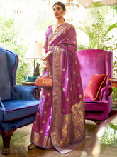 Royal Purple Partywear Banarasi Soft Silk Saree - The Dori Store