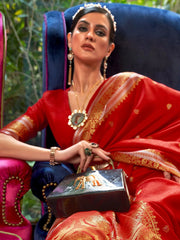 Royal Red Designer Banarasi Soft Silk Saree - The Dori Store