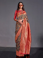 Red and Black Kashmiri Silk Saree - The Dori Store