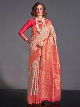 Peach Pink Kashmiri Silk Saree - The Dori Store