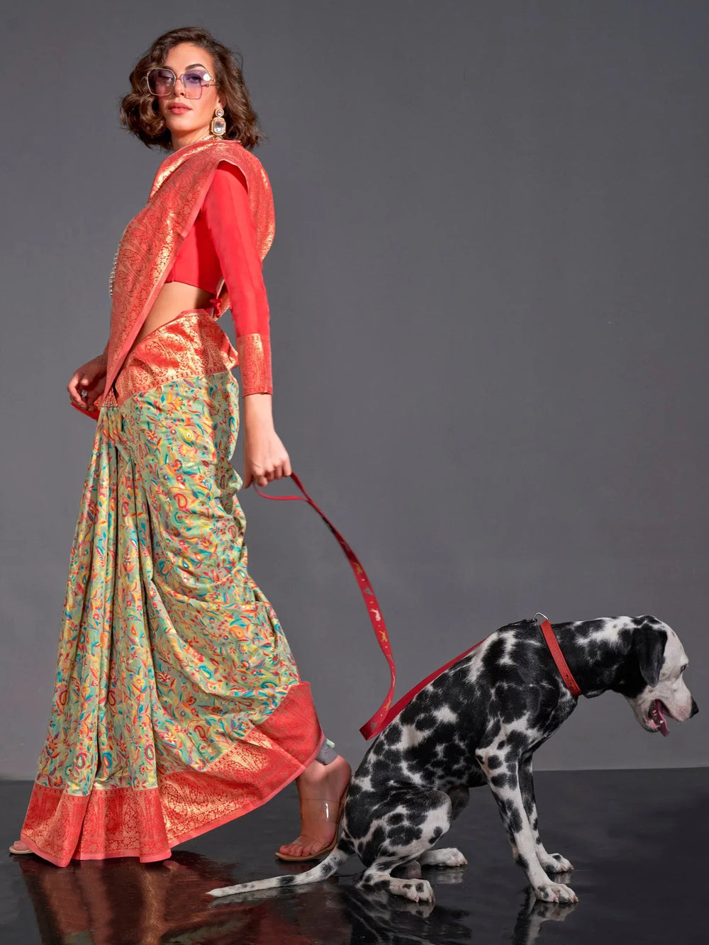 Pista Green Modal Kashmiri Silk Saree - The Dori Store