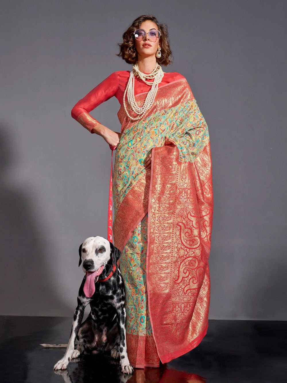 Pista Green Modal Kashmiri Silk Saree - The Dori Store