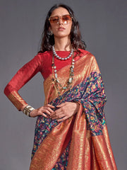 Royal Blue Modal Kashmiri Silk Saree - The Dori Store