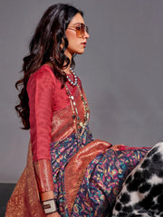 Royal Blue Modal Kashmiri Silk Saree - The Dori Store