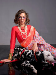 Carnation Pink Modal Kashmiri Silk Saree - The Dori Store