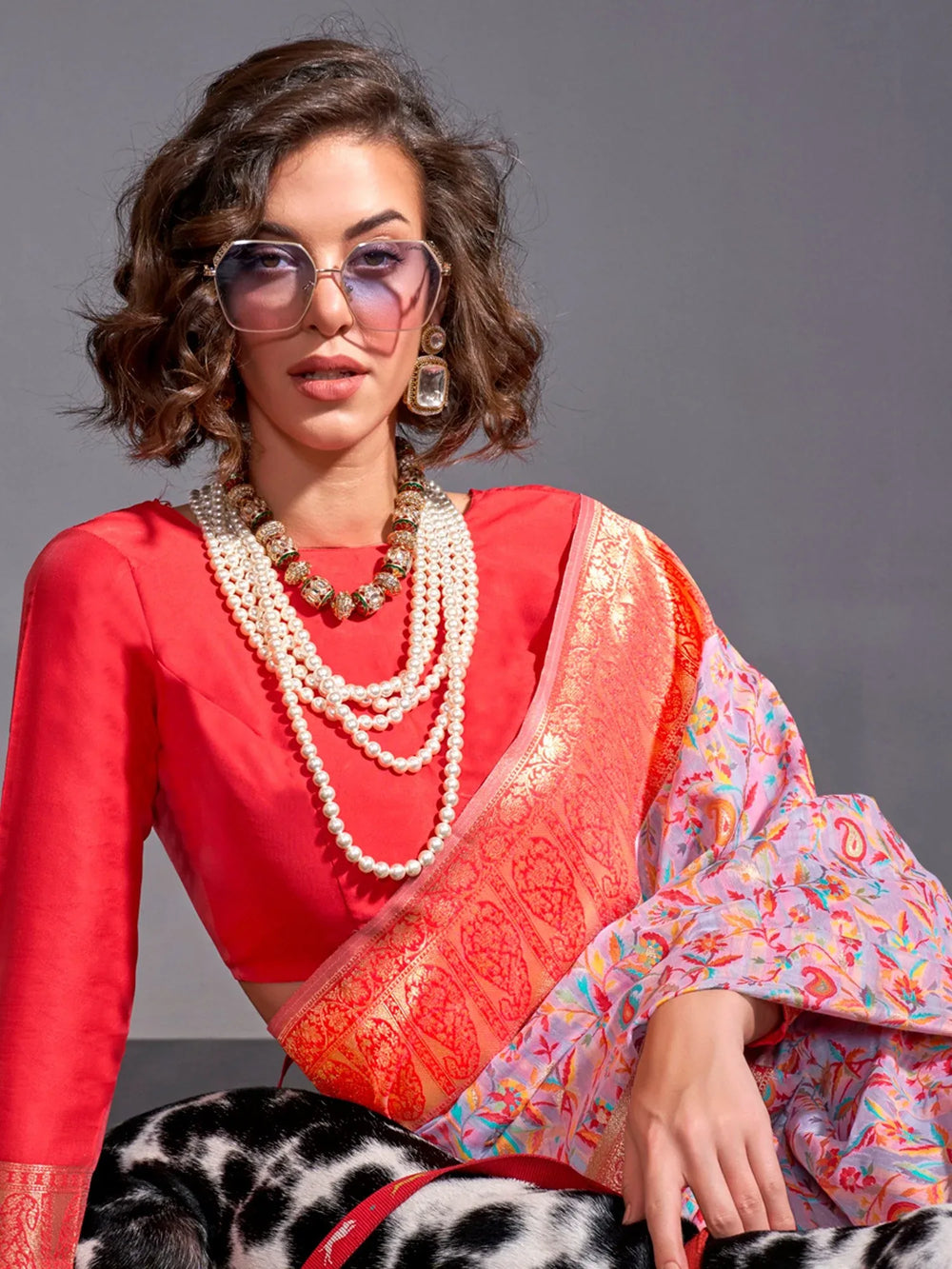 Carnation Pink Modal Kashmiri Silk Saree - The Dori Store