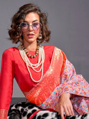 Carnation Pink Modal Kashmiri Silk Saree - The Dori Store