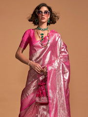 Royal Pink Kanjeevaram Silk Saree - The Dori Store