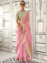 Pink Banarasi Pure Chiffon Woven Saree - The Dori Store