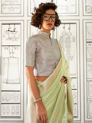 Light Green Handloom Chiffon Silk Saree - The Dori Store