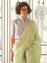 Light Green Handloom Chiffon Silk Saree - The Dori Store