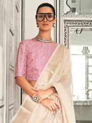 Ethnic Cream Handloom Chiffon Silk Saree - The Dori Store