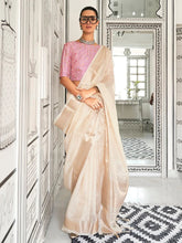 Ethnic Cream Handloom Chiffon Silk Saree - The Dori Store