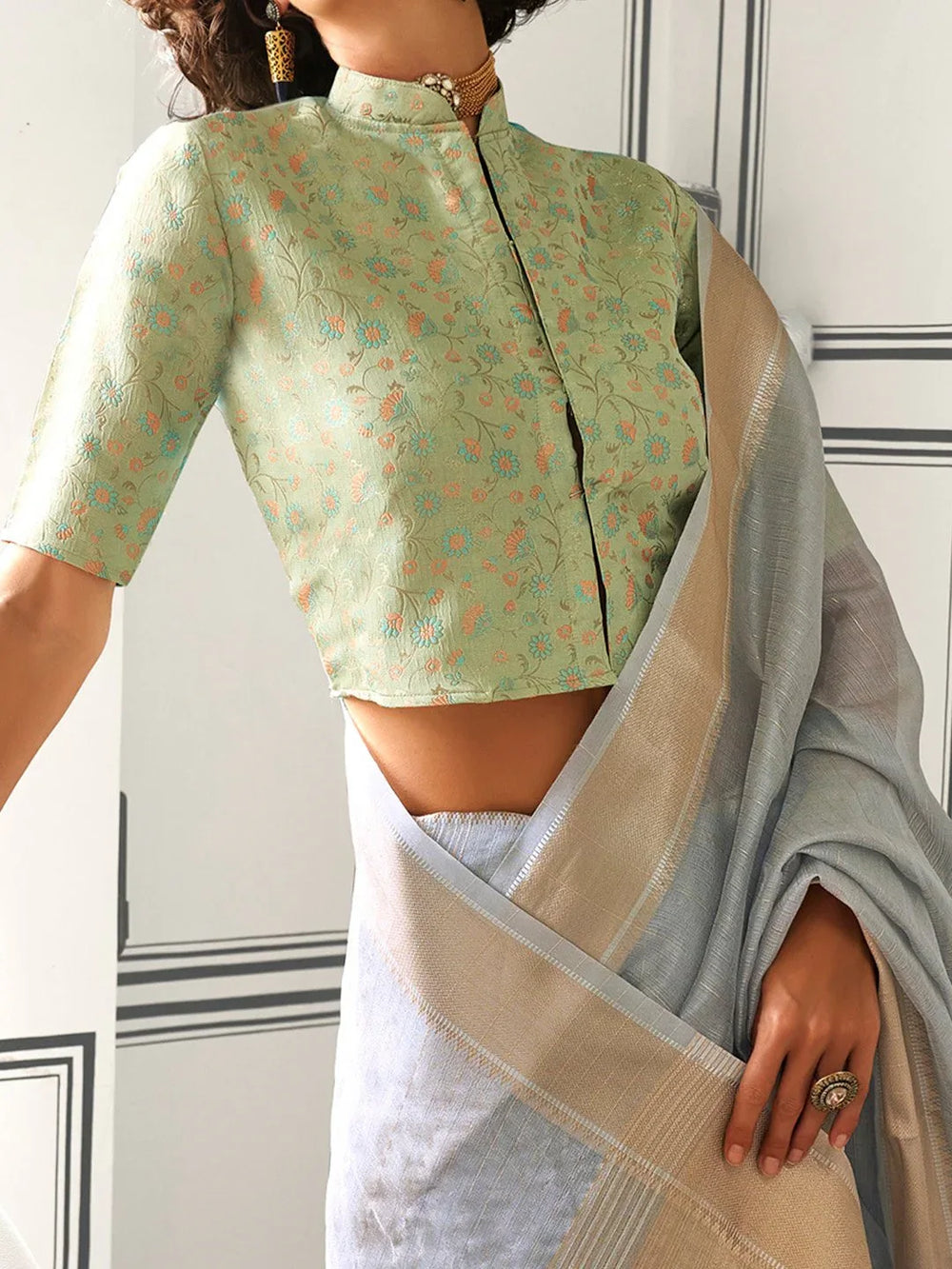 Elegant Grey Handloom Chiffon Silk Saree - The Dori Store