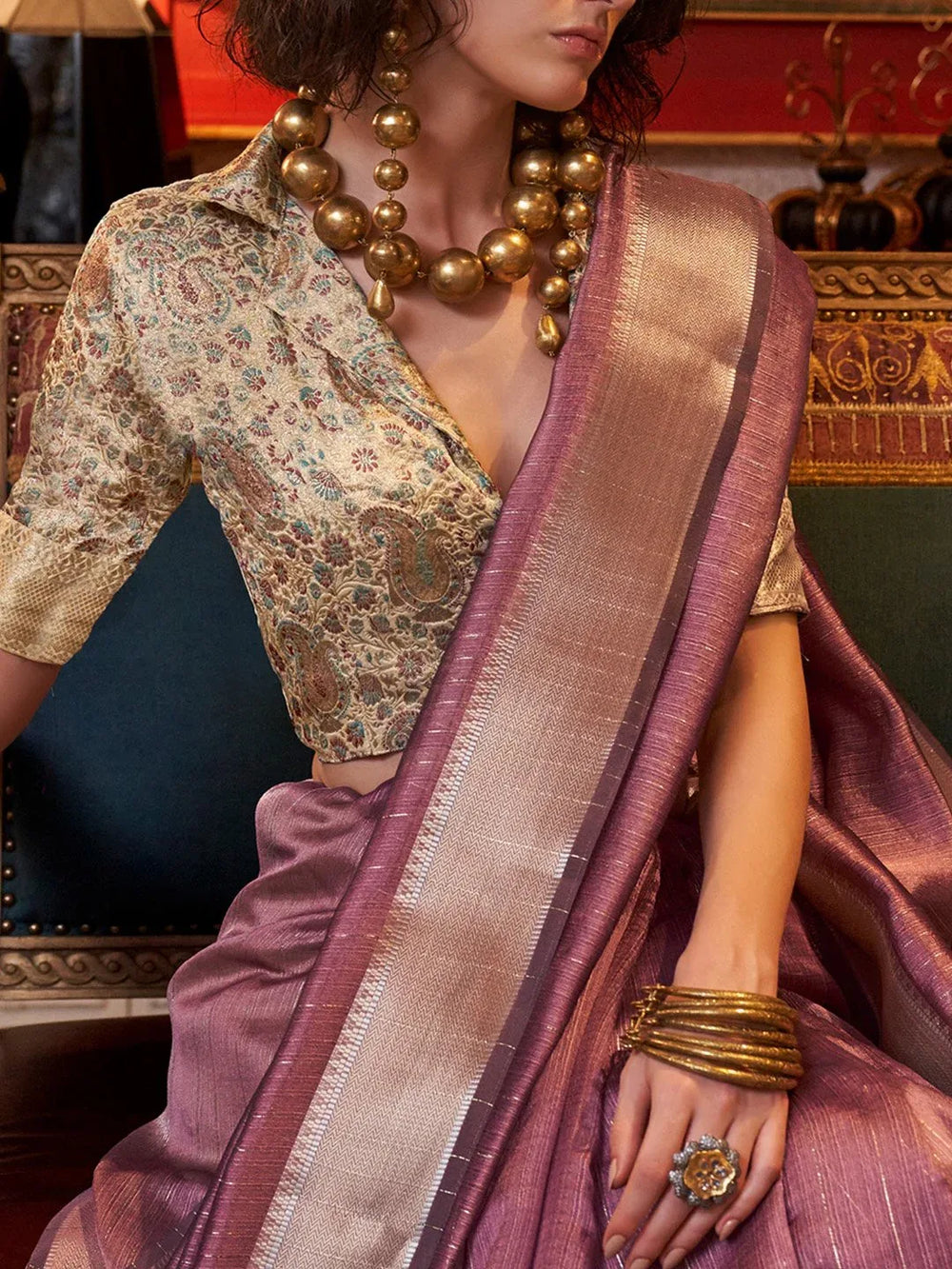 Mauve Handwoven Moss Chiffon Saree - The Dori Store