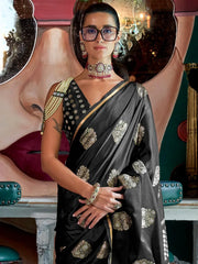 Rich Black Banarasi Satin Silk Saree - The Dori Store