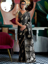 Rich Black Banarasi Satin Silk Saree - The Dori Store