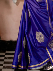 Indigo Blue Banarasi Satin Silk Saree - The Dori Store