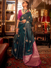 Hunter Dark Green Pure Satin Silk Saree - The Dori Store